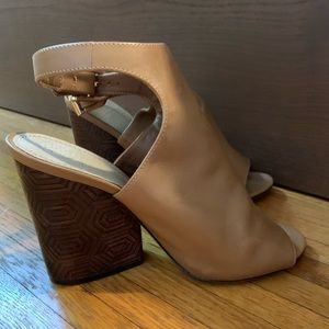Tory Burch Leather and Wooden Geometric Heel